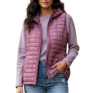 Reebok Pink Quilted Puffer Cozy Casual Athletic Zipper Hooded Jacket Medium